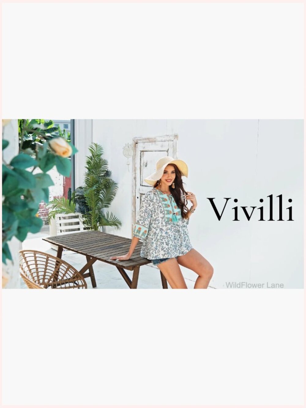 Boho Babydoll Top 3/4 Lantern Sleeve Peplum Blouse V-Neck Tie Front Tunic - Picture 7 of 7